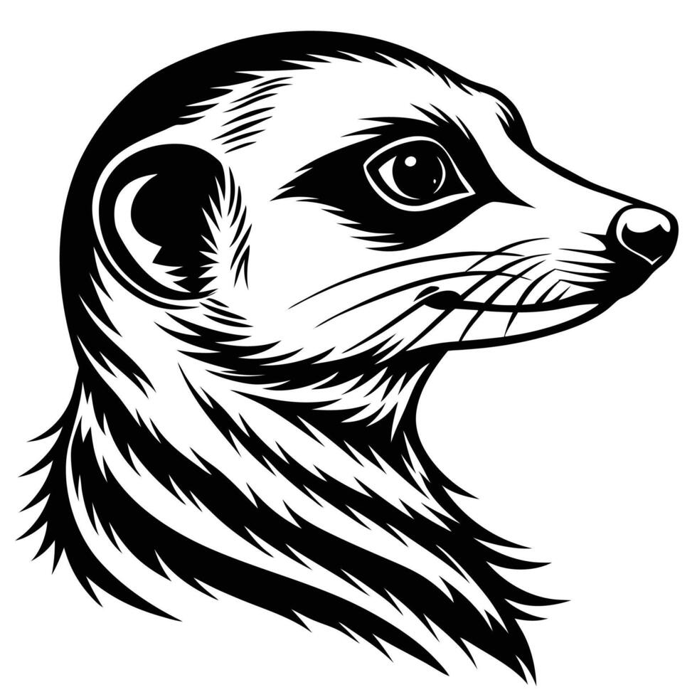 a black and white drawing of a meerkat vector
