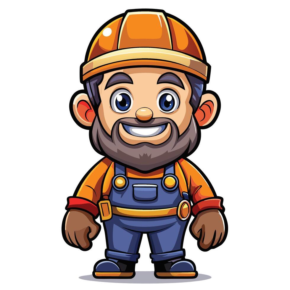 cartoon construction worker with beard and overalls vector