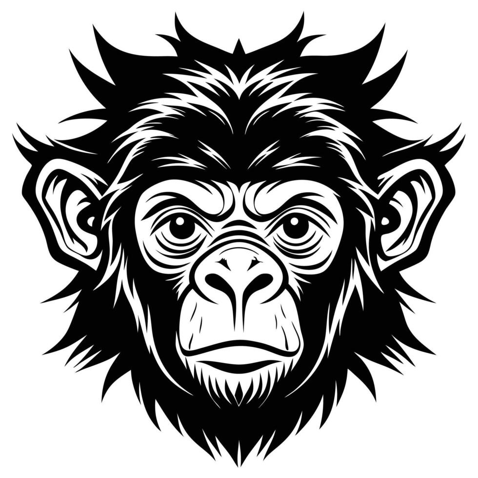 a black and white image of a monkey head vector
