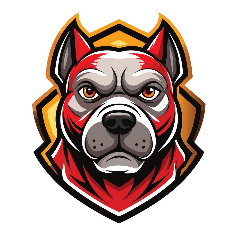 a red and white pit bull dog head vector