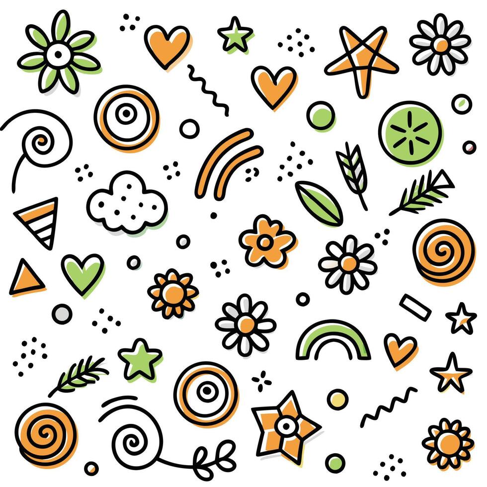 a colorful set of doodles on a white background vector