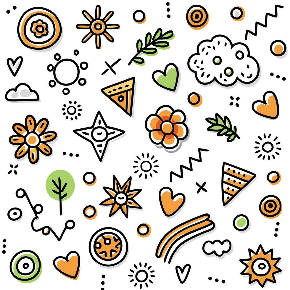 a colorful set of doodles on a white background vector