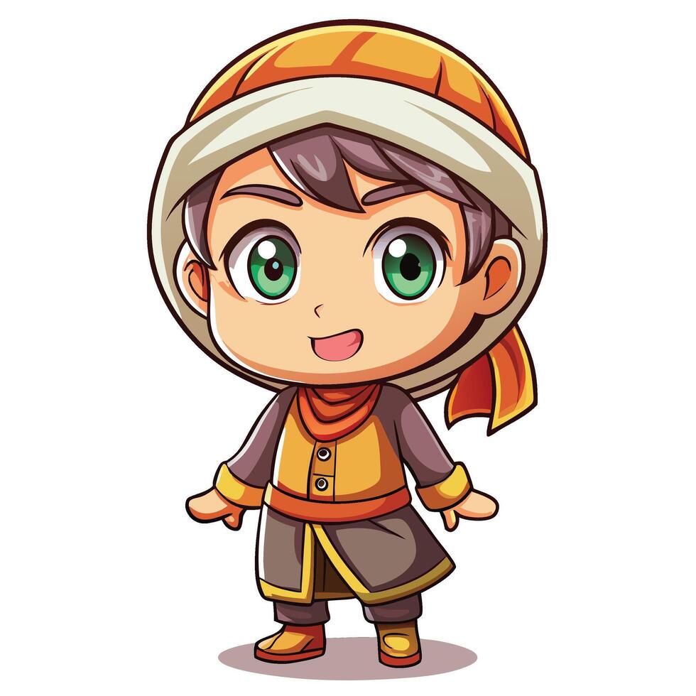 cartoon boy in a turban and hat vector