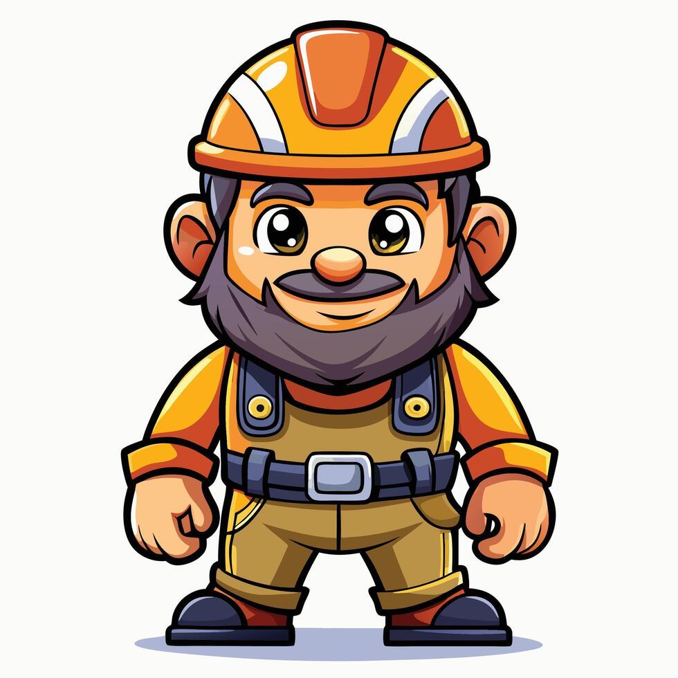 cartoon construction worker with beard and helmet vector