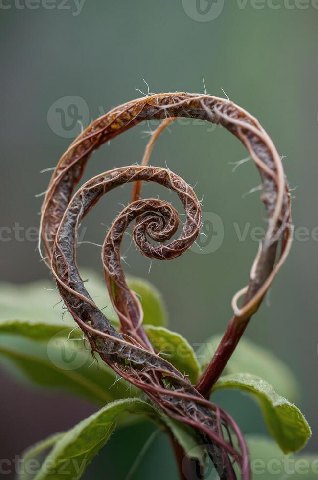 A close-up of a spiraled plant shoot, showcasing its intricate natural design. photo