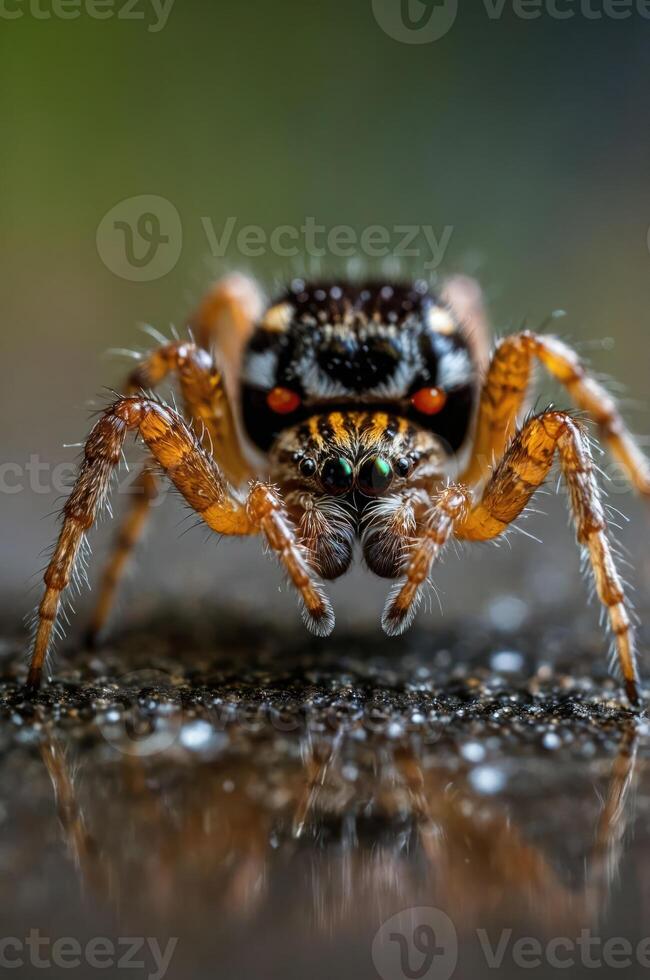 A close-up of a spider showcasing intricate details of its body and eyes. photo