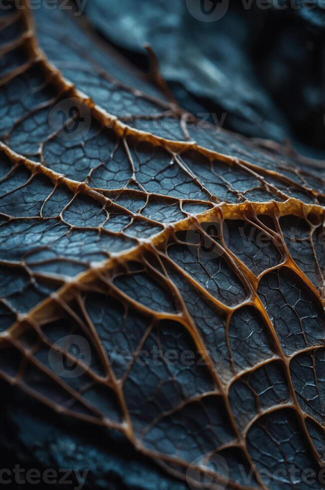 Close-up of intricate dried leaves showcasing their texture against a dark background. photo
