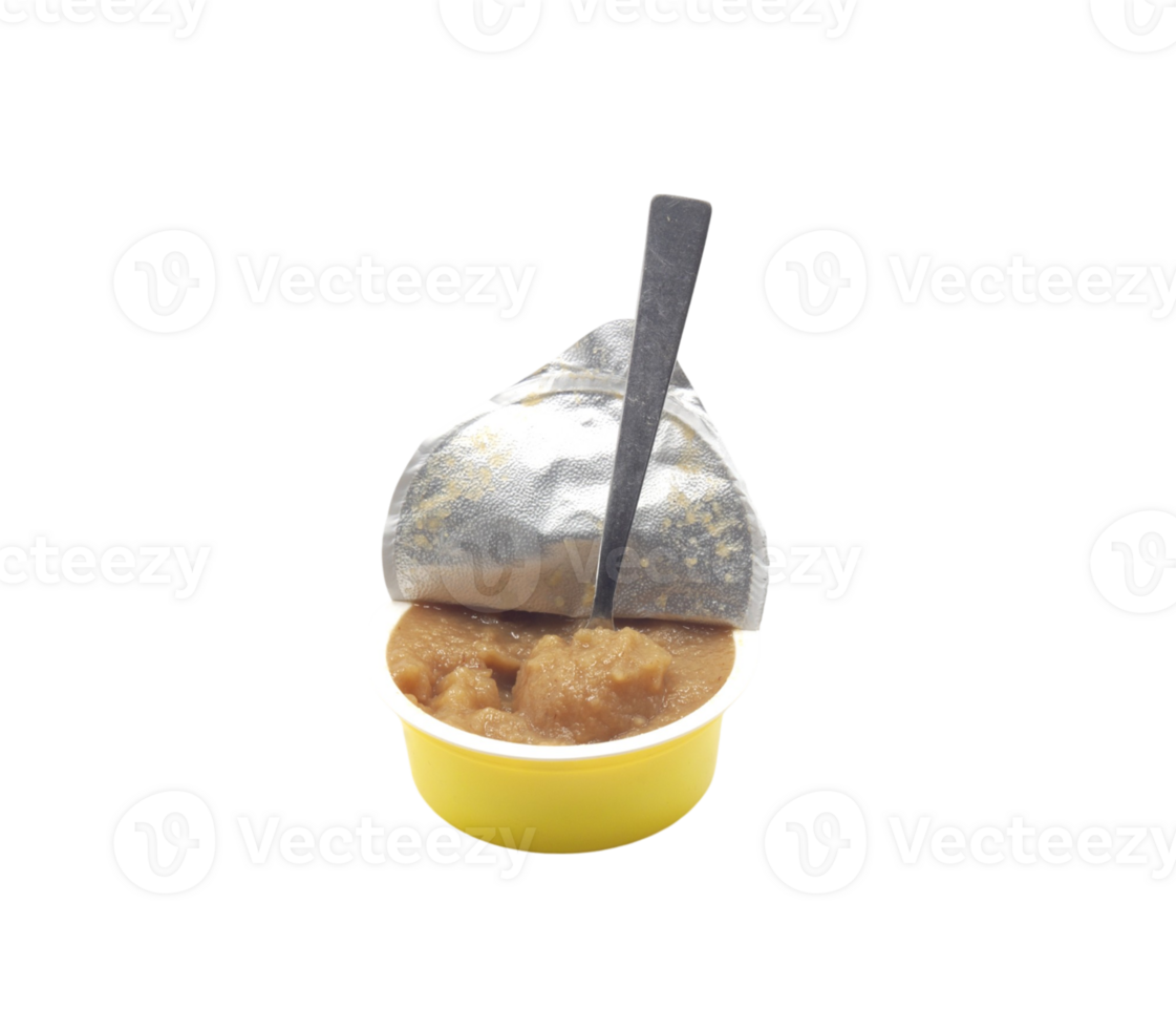 A small container of food with a spoon png