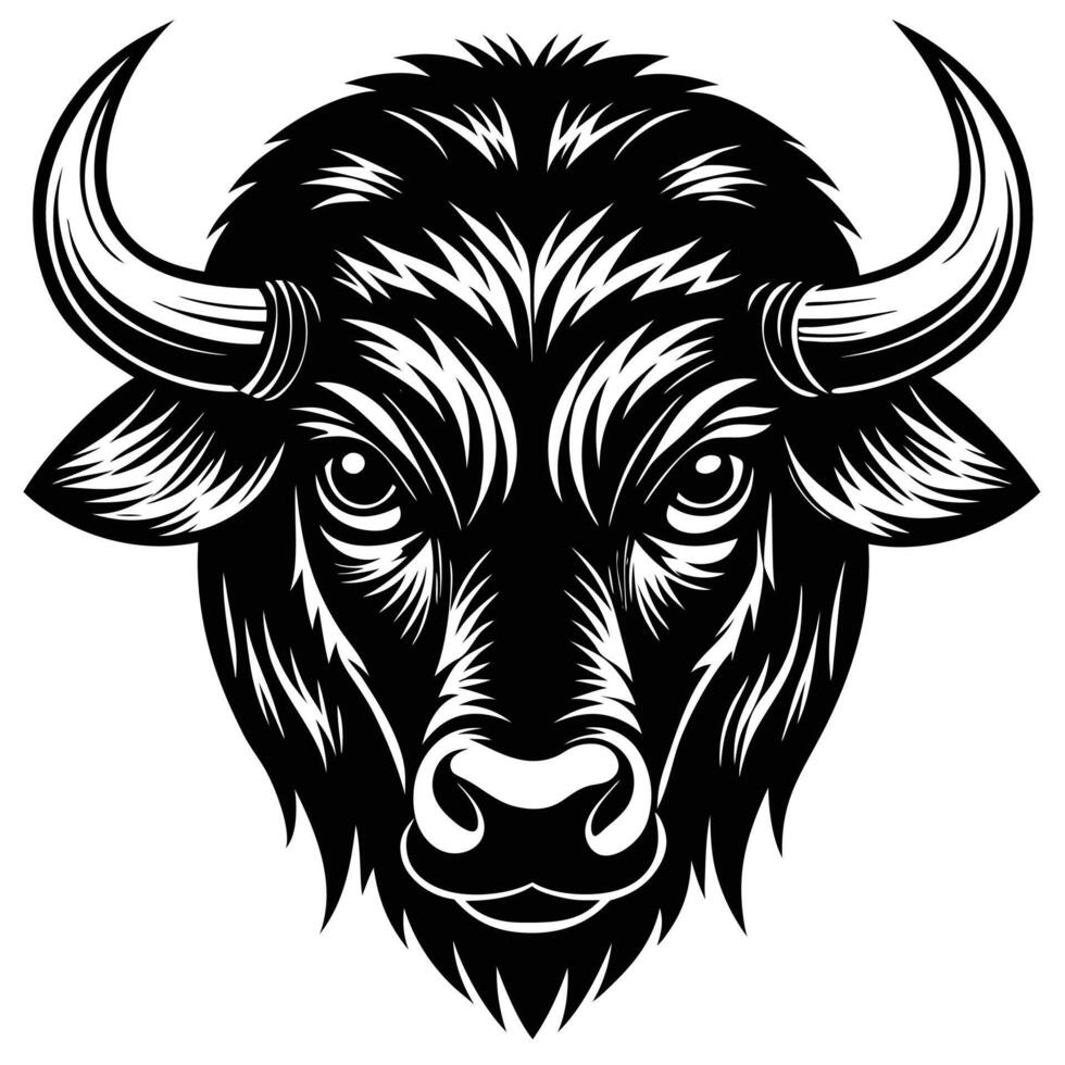the head of a buffalo is shown in a black and white design vector