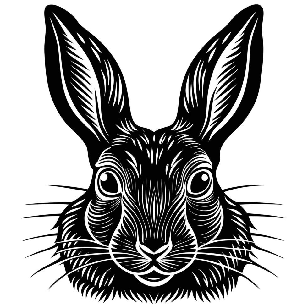 a black and white illustration of a rabbit's head vector
