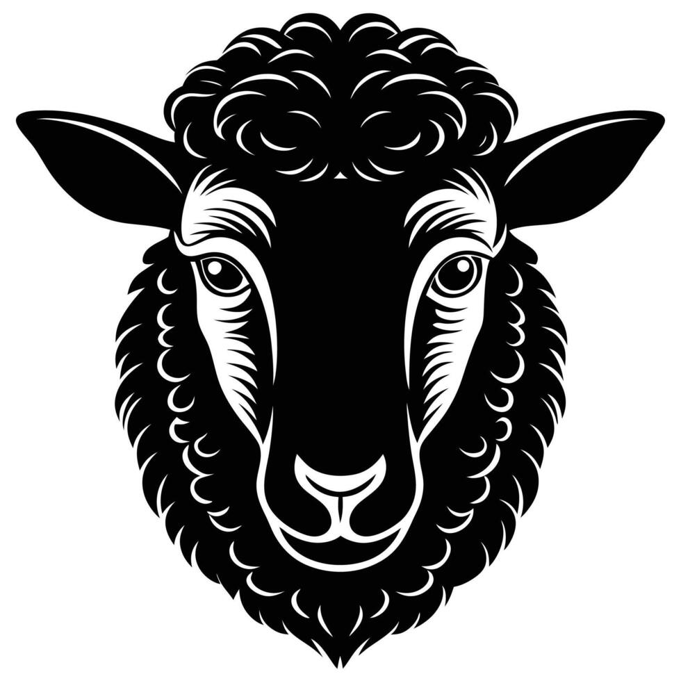 black and white sheep head on a white background vector