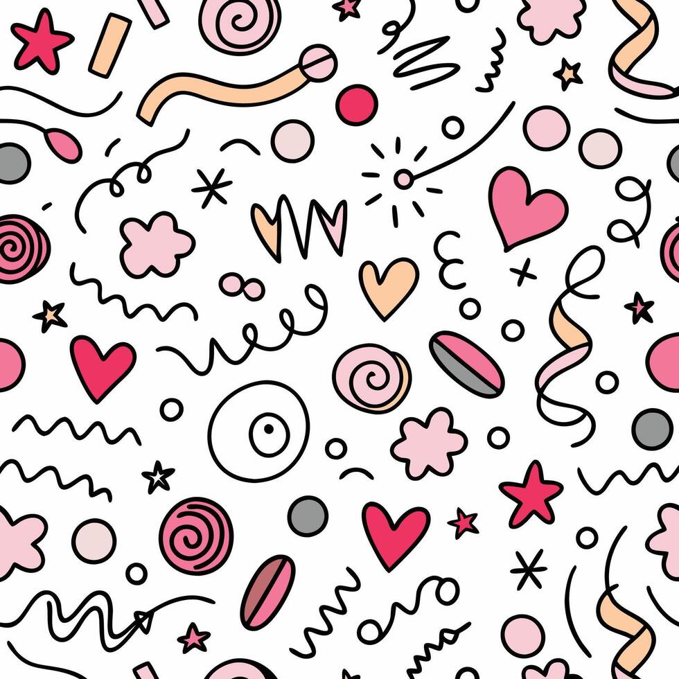 seamless pattern with doodles and hearts vector