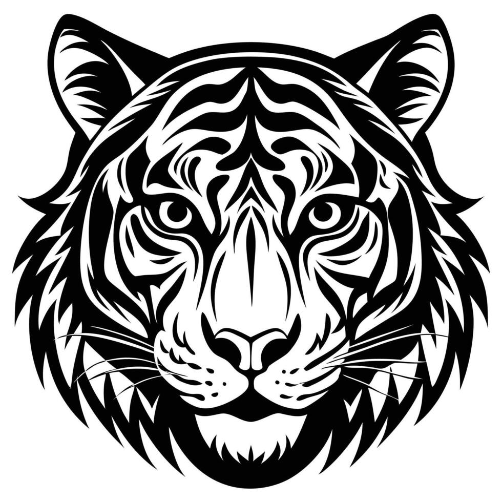 a tiger head in black and white on a white background vector