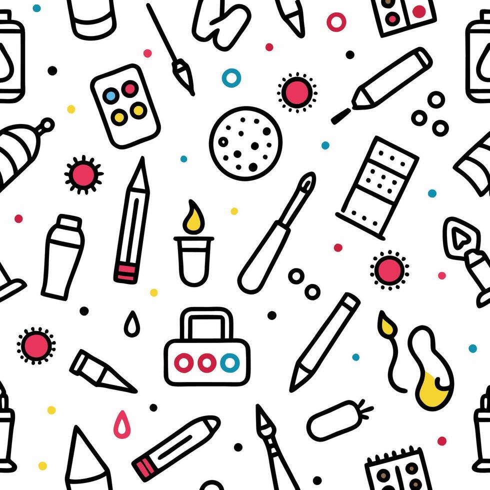 art supplies seamless pattern illustration vector