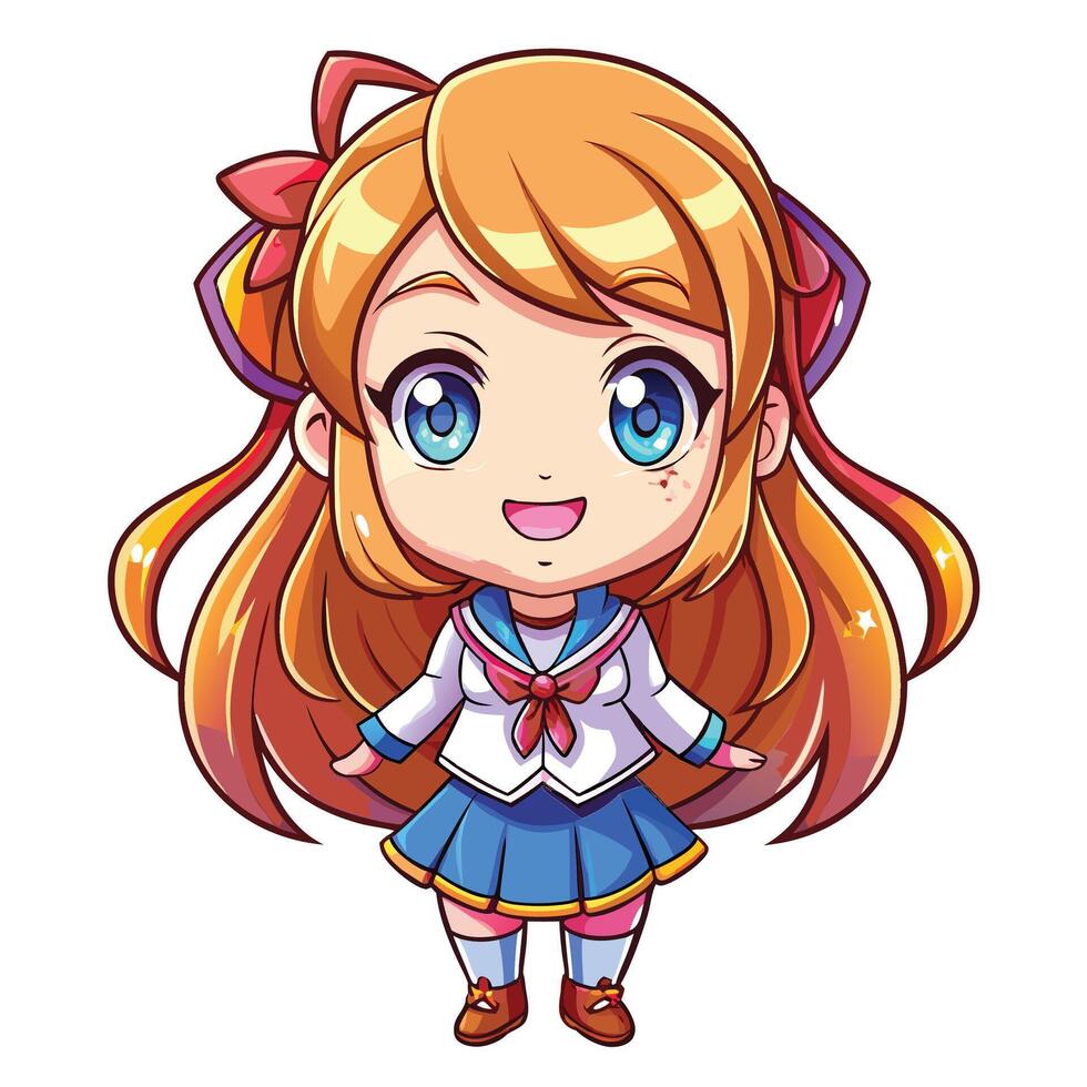 a cartoon girl with long hair and blue eyes vector