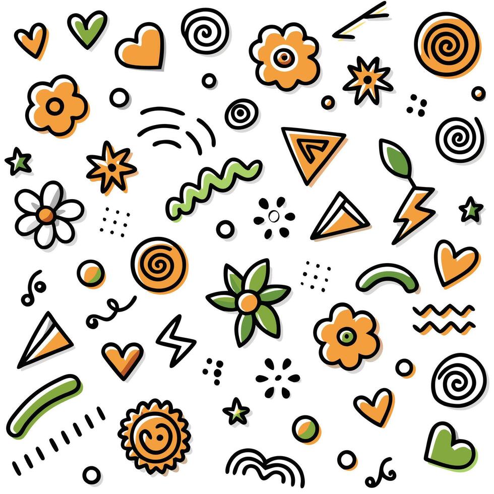 a set of colorful doodles on a white background vector