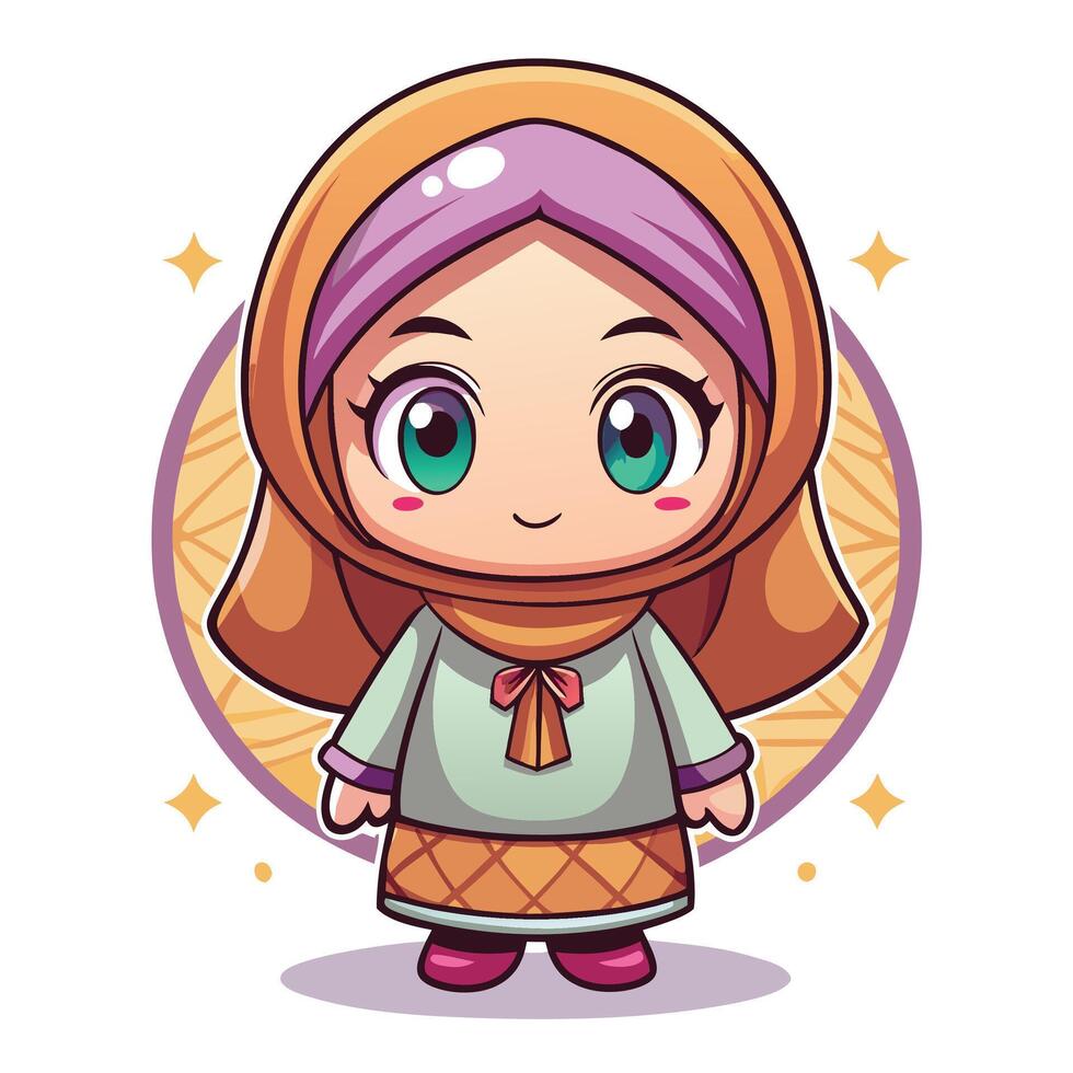 cartoon muslim girl in hijab vector