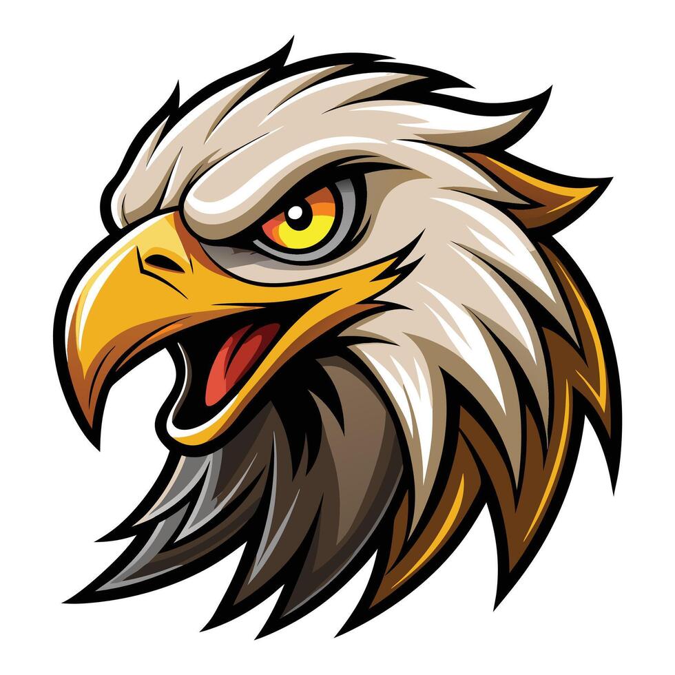 an eagle head with a yellow beak and red eyes vector