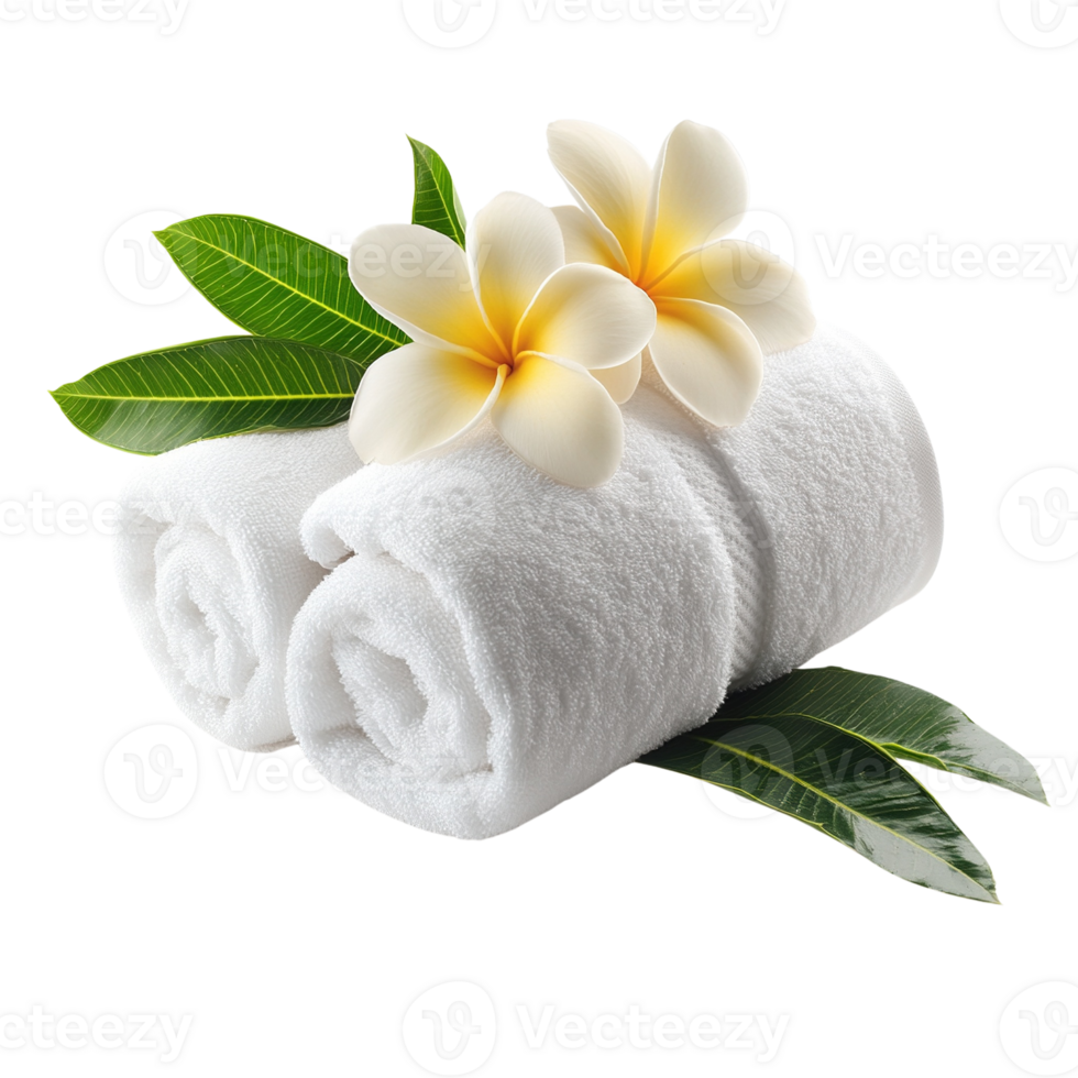 Spa Towels with Frangipani Flowers and Leaves png