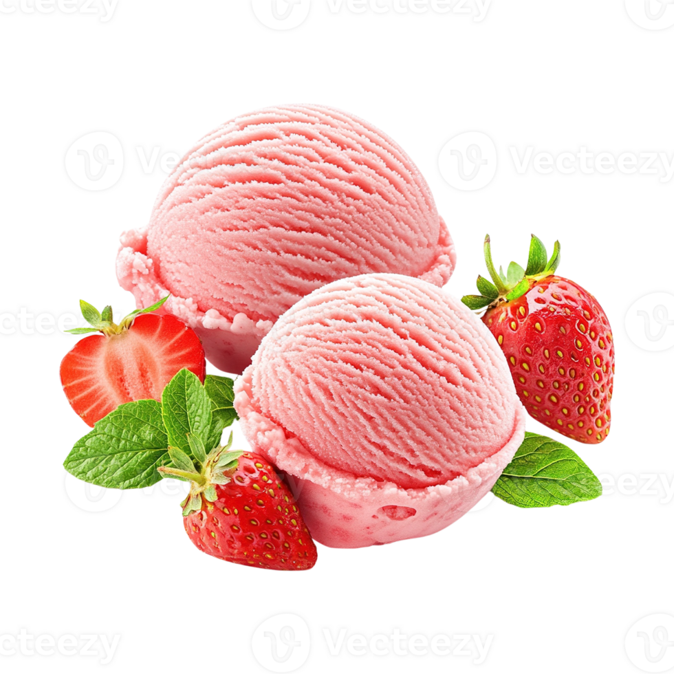 Delicious Strawberry Ice Cream with Fresh Strawberries png