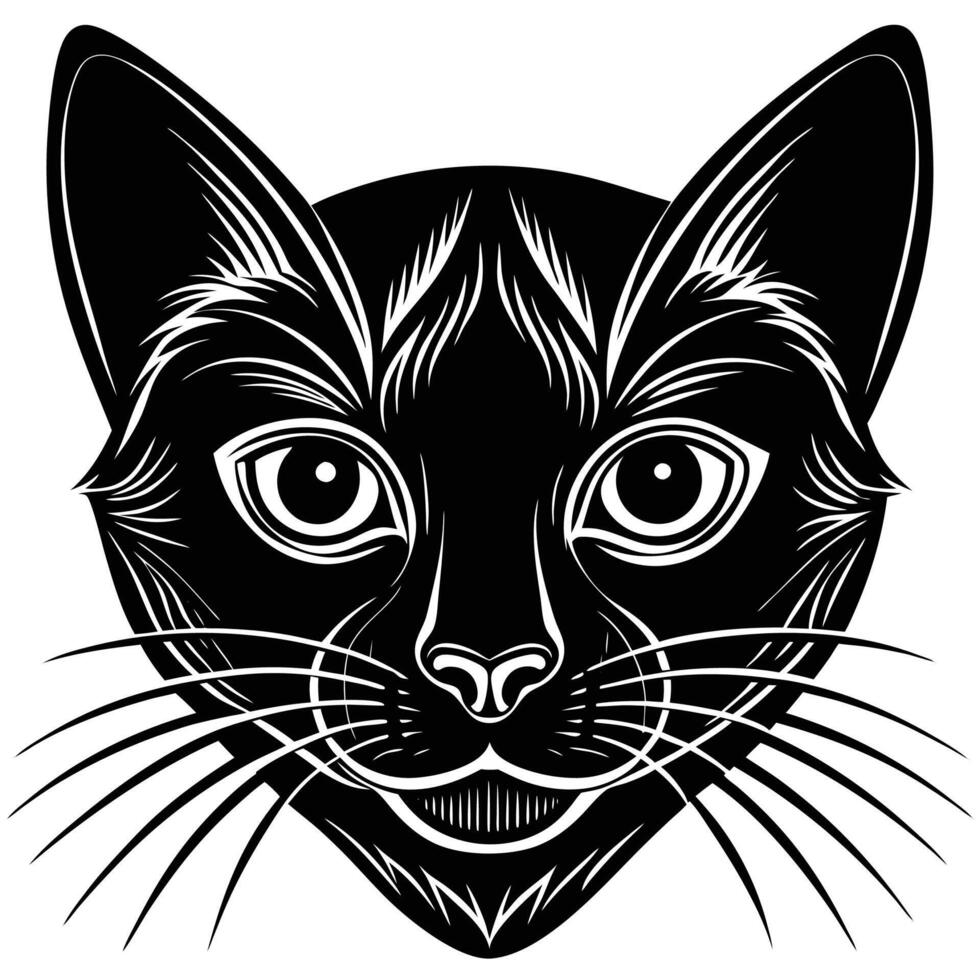 a black and white cat's head with long ears vector