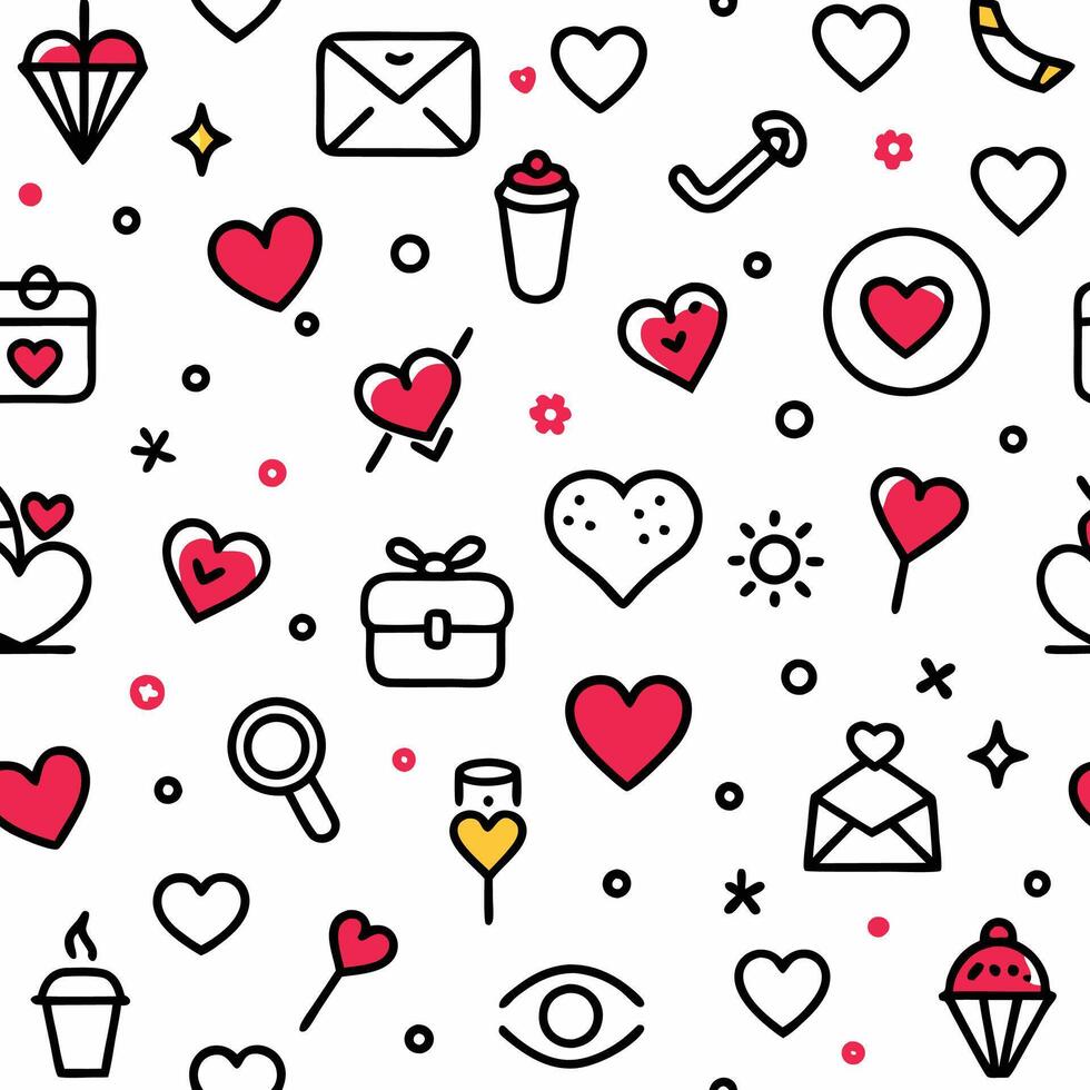 seamless pattern with hearts and other items vector