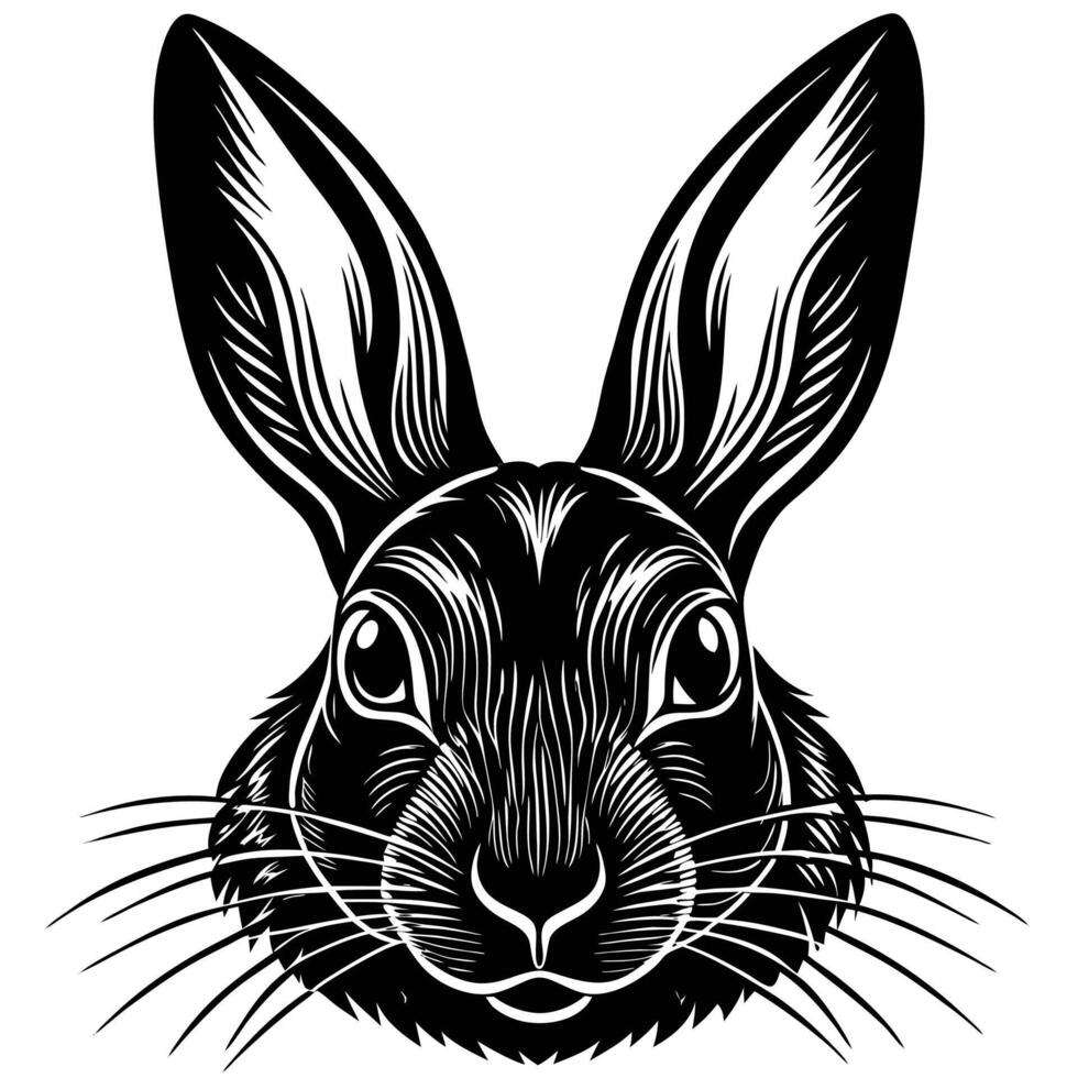a black and white illustration of a rabbit's head vector