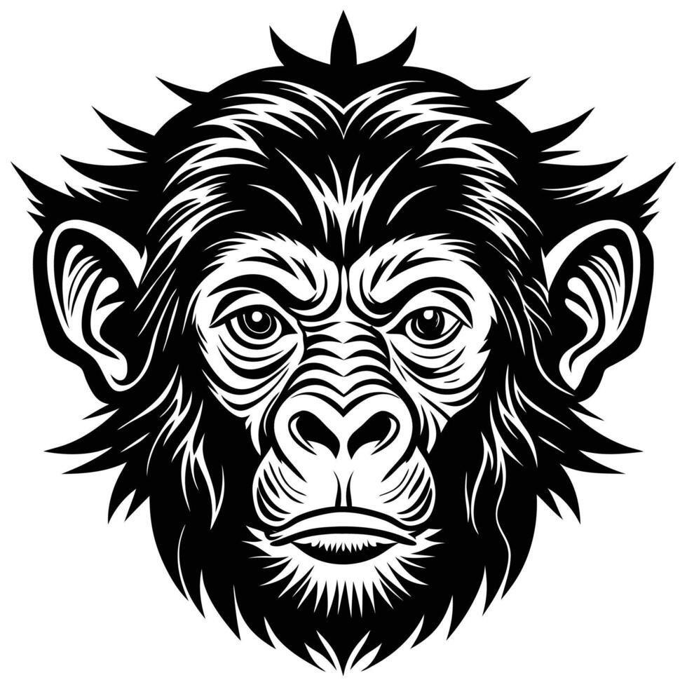 a black and white image of a monkey head vector