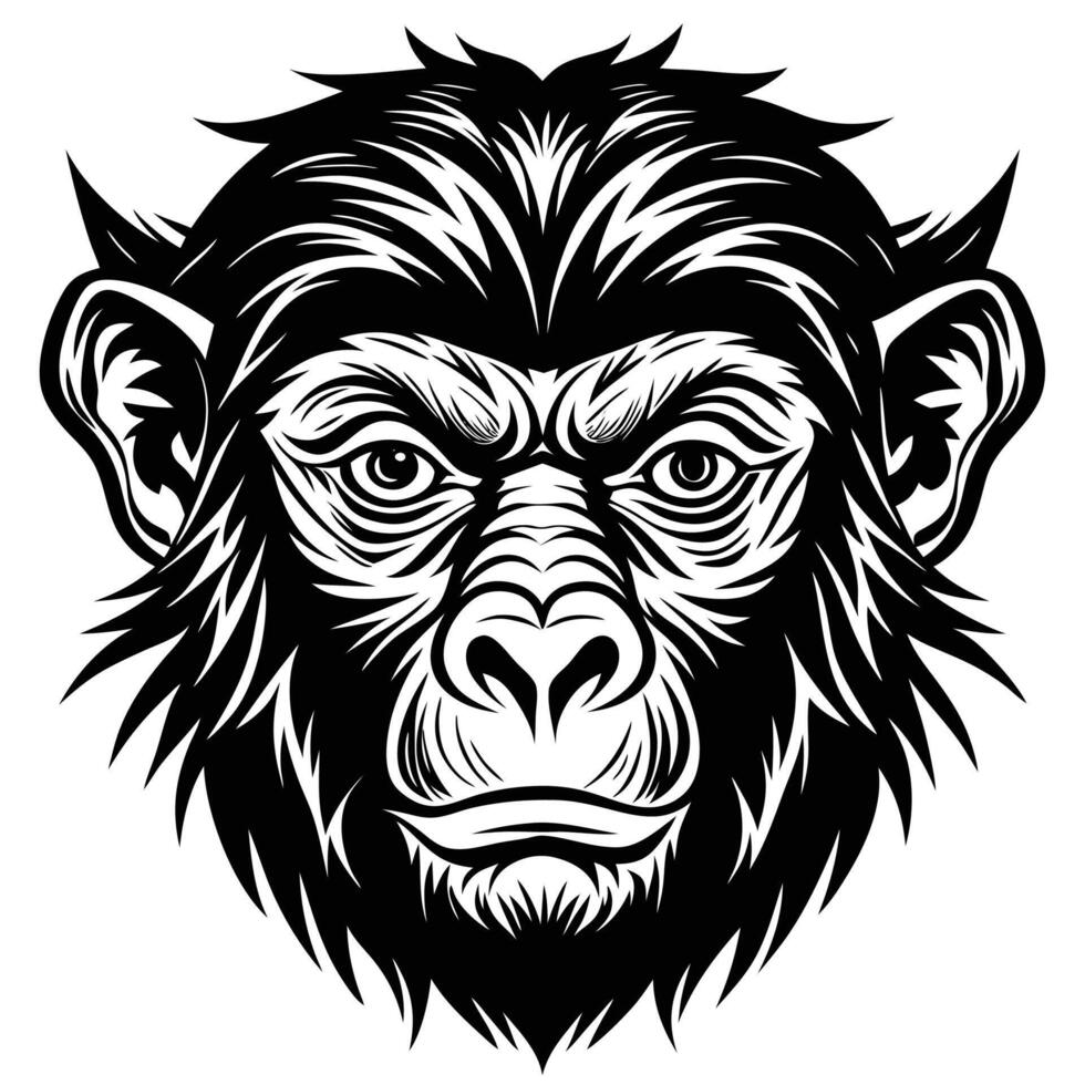 a black and white image of a monkey head vector