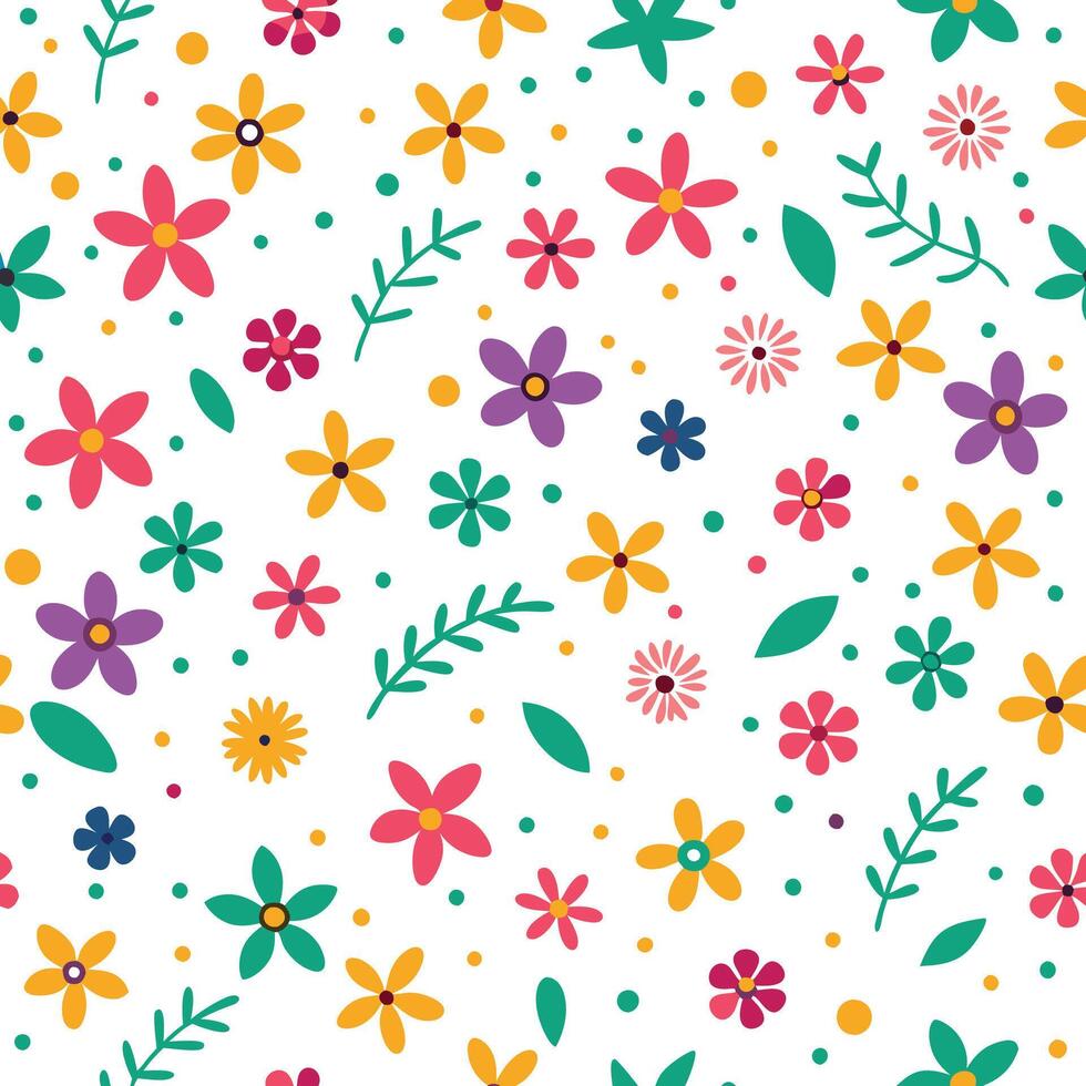 floral seamless pattern with colorful flowers and leaves vector