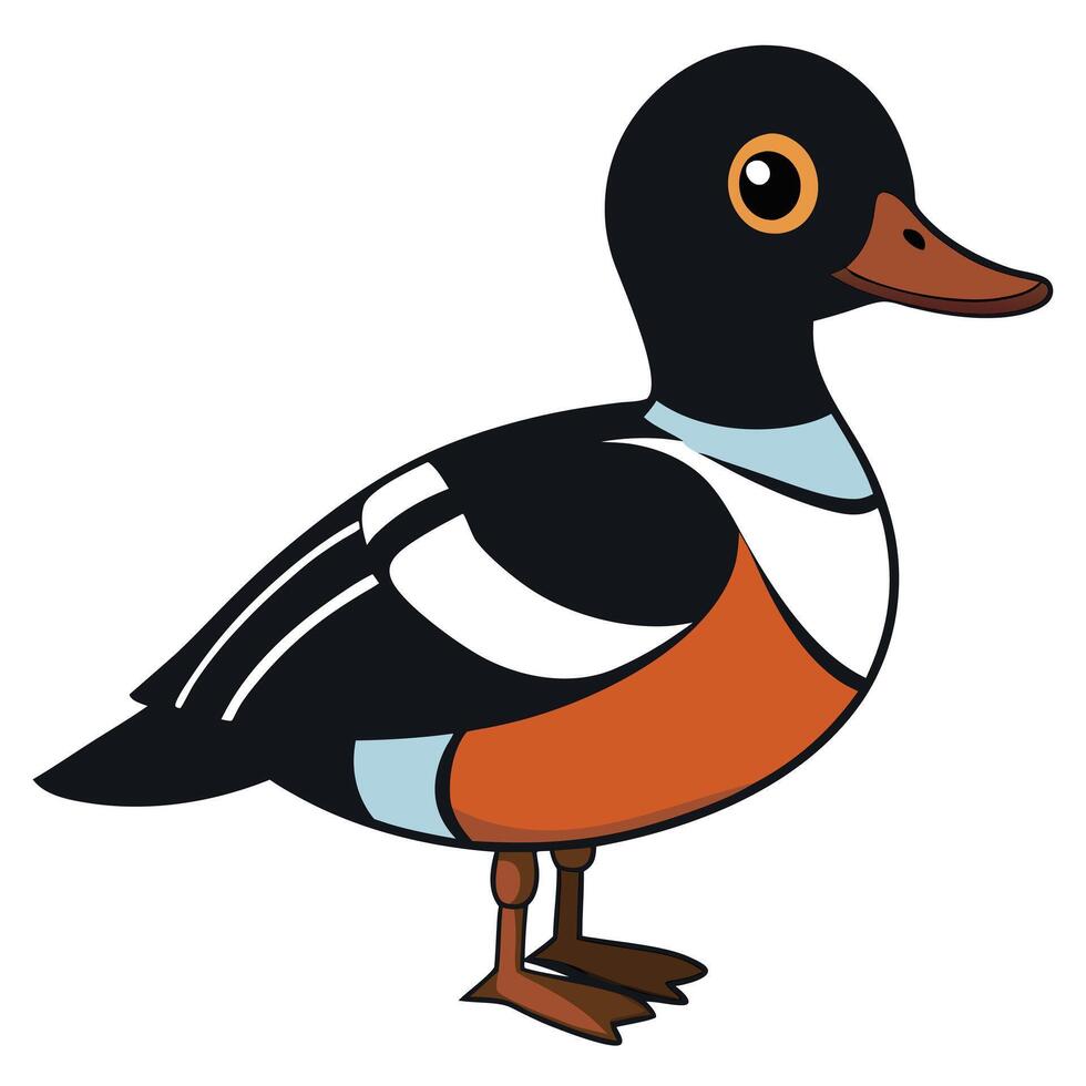 A cartoon duck with orange, black and white feathers vector