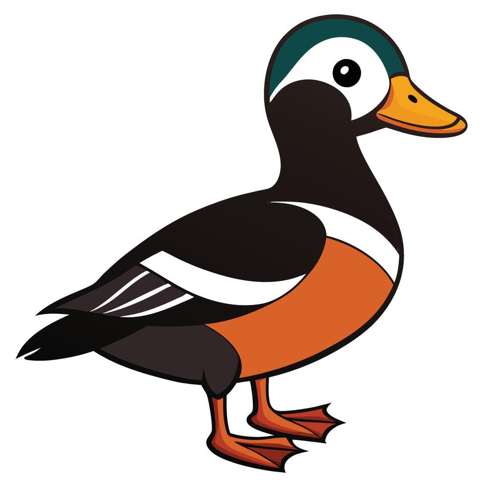 A cartoon duck with orange, black and white feathers vector