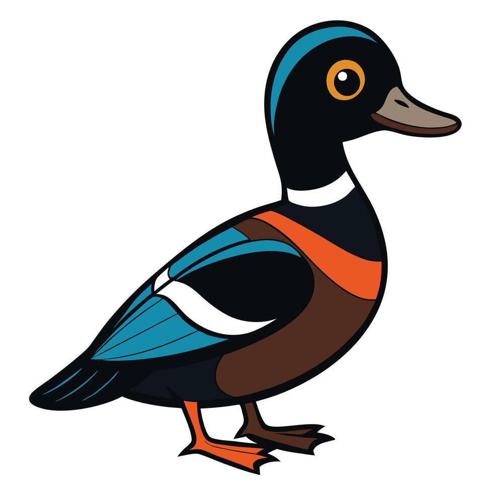 A cartoon duck with orange and black feathers vector