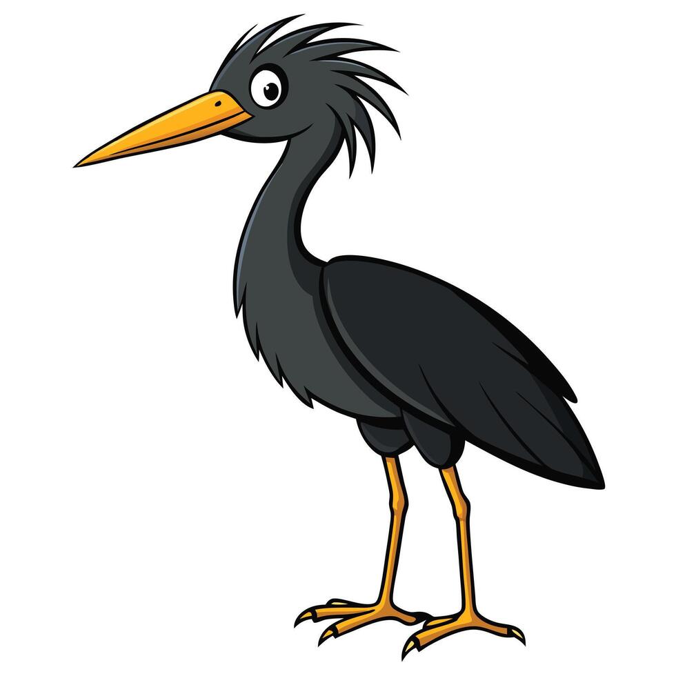 A cartoon black heron standing on a white background vector