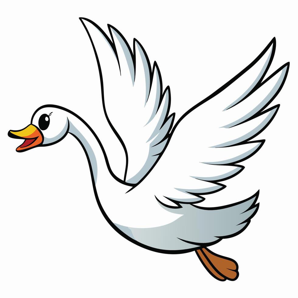 A cartoon white goose flying in the air vector