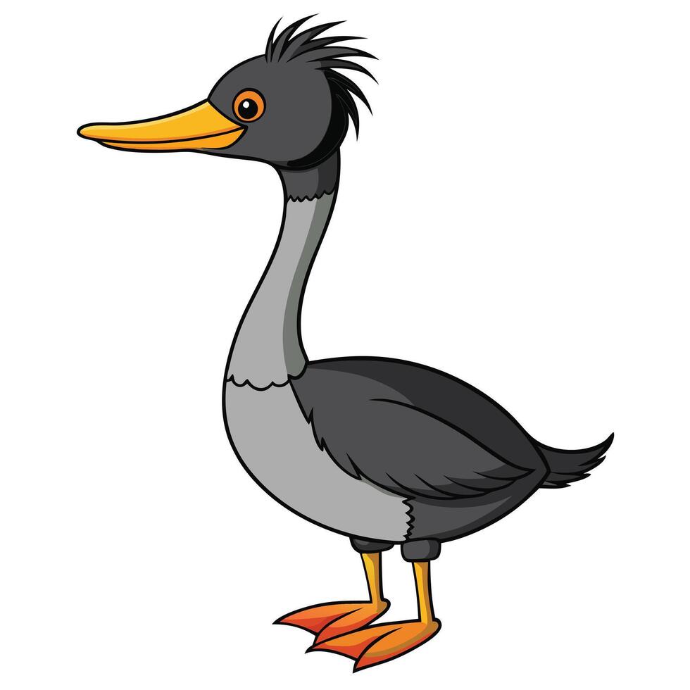 Cartoon duck with orange beak and black feathers vector