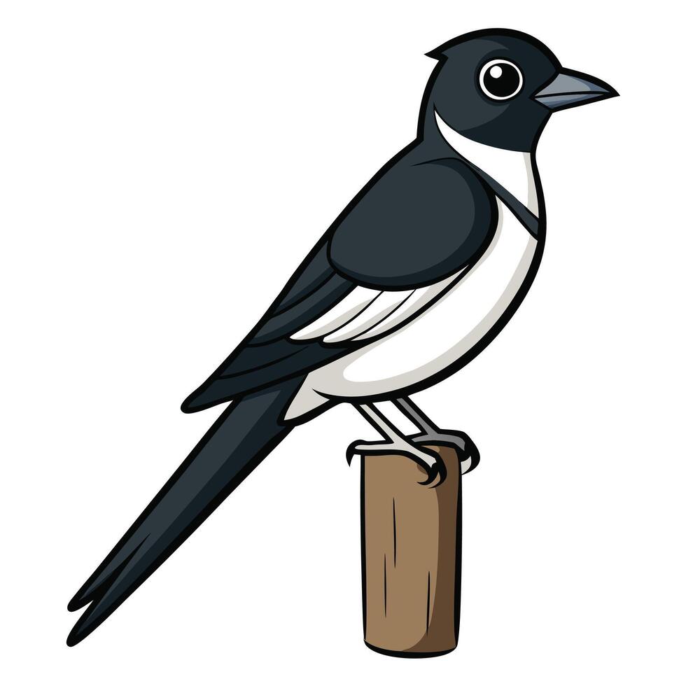 Magpie cartoon bird on a post vector