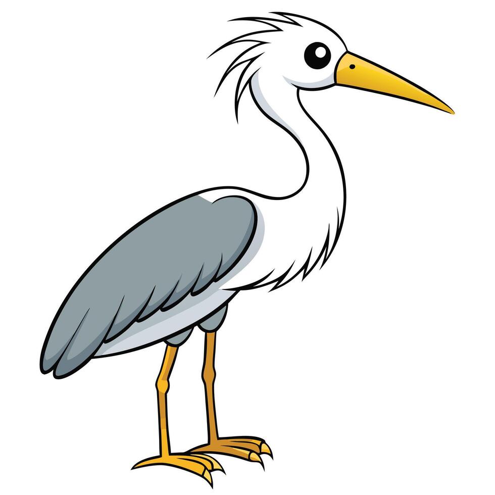 A cartoon heron with long legs and a long beak vector