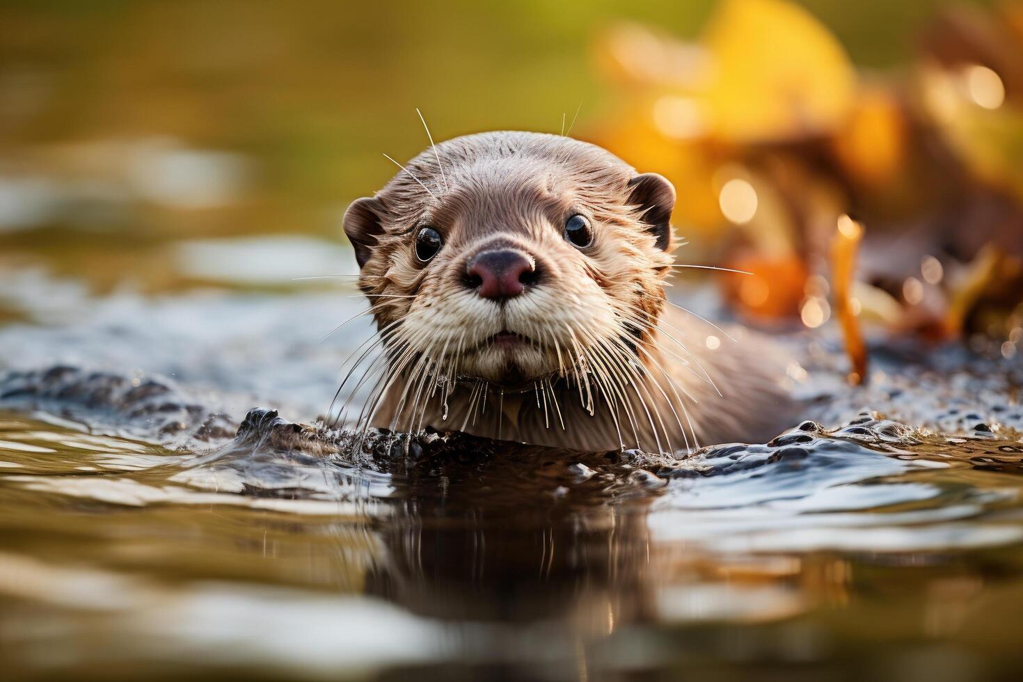 Curious otter swimming in water photo
