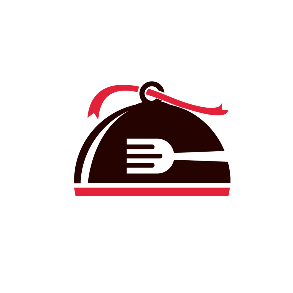 A black and red logo with a fork and knife png