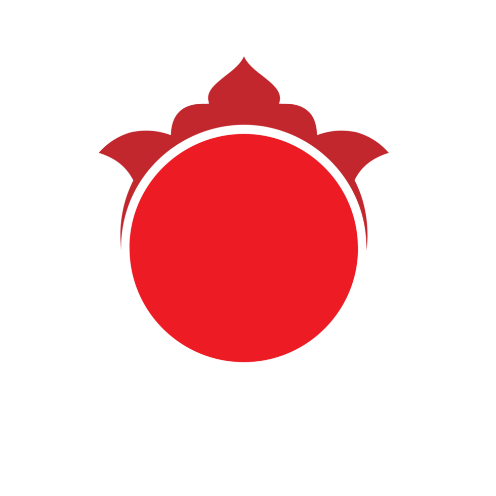 A red and black logo with a flower on it png
