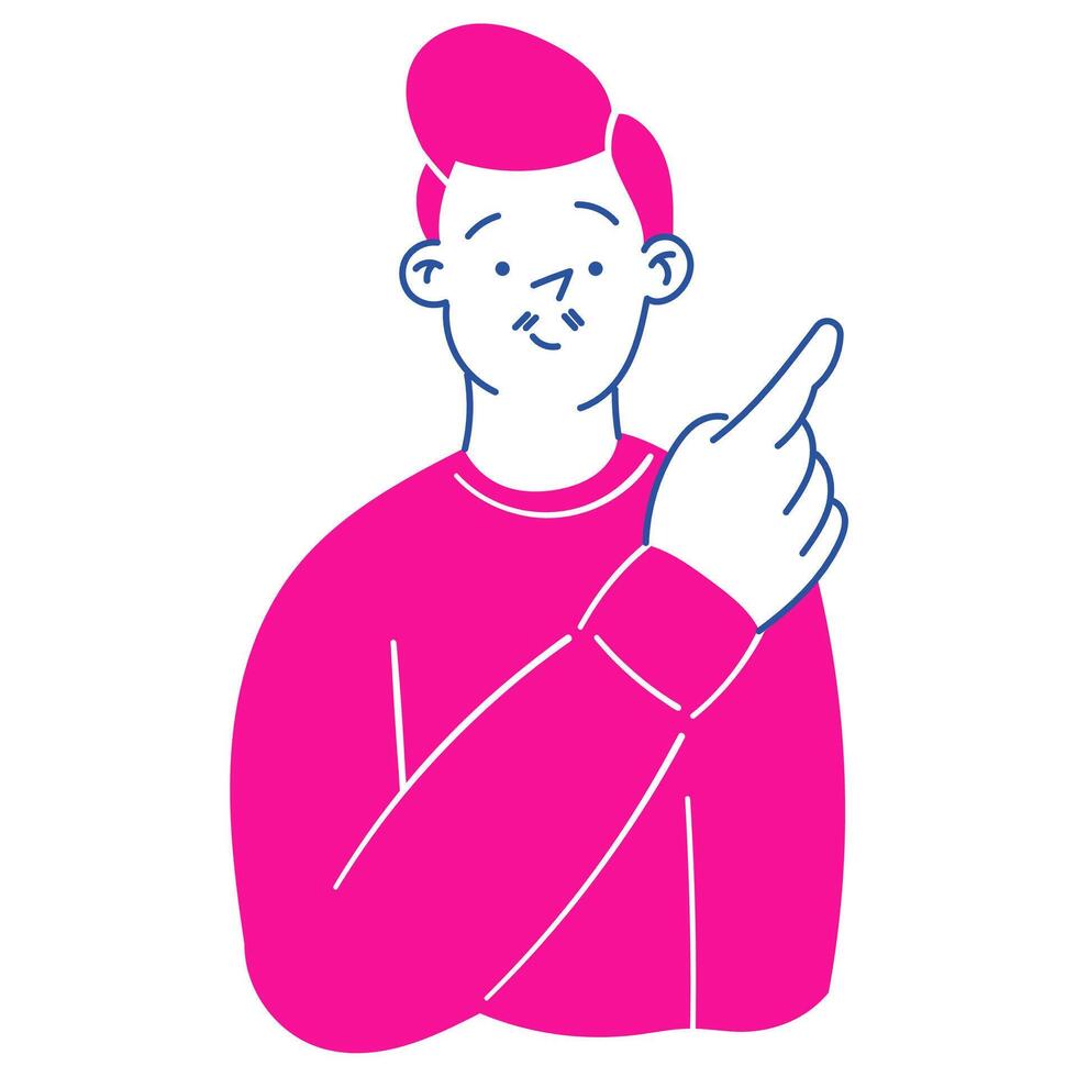 Avatar, image of a young guy, man who is thinking. Concept of reflection, choice, doubt. Illustration in simple, flat, doodle style vector