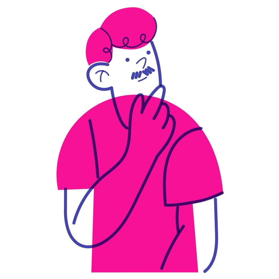 Avatar, image of a young guy, man who is thinking. Concept of reflection, choice, doubt. Illustration in simple, flat, doodle style vector