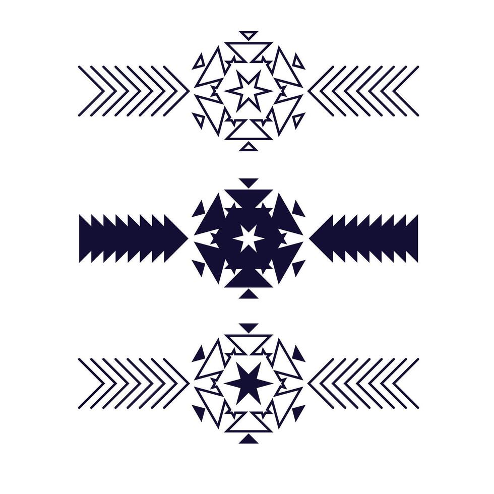 Set of geometric images, ornaments, logos in ethnic style. Design element for fabric, textile, clothing, wrapping paper, wallpaper vector