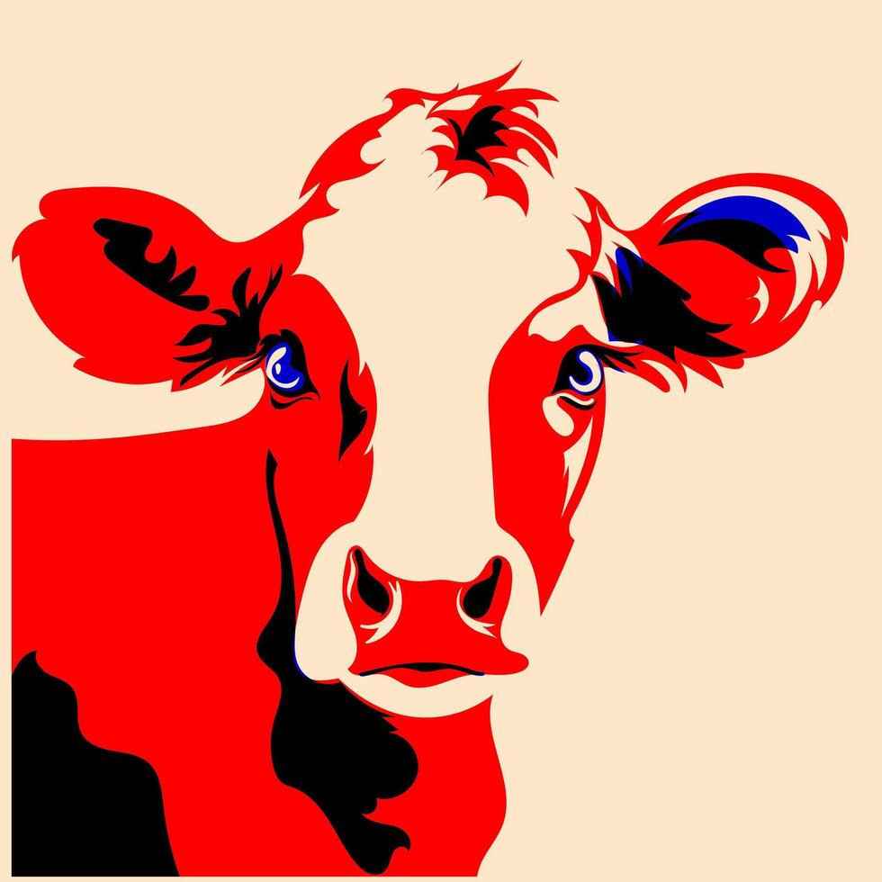 Colorful, fancy cow. Avatar, badge, poster, logo templates, print. illustration with Riso print effect in flat cartoon style vector
