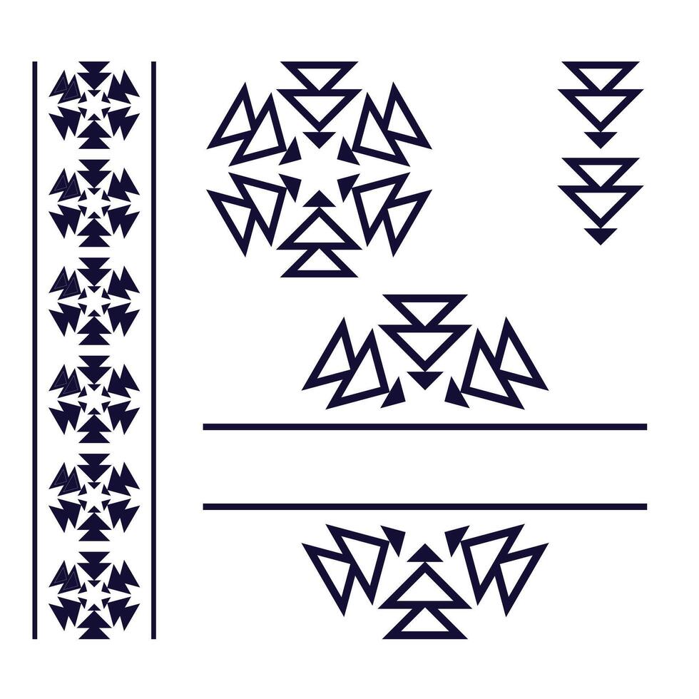 Set of geometric images, ornaments, logos in ethnic style. Design element for fabric, textile, clothing, wrapping paper, wallpaper vector