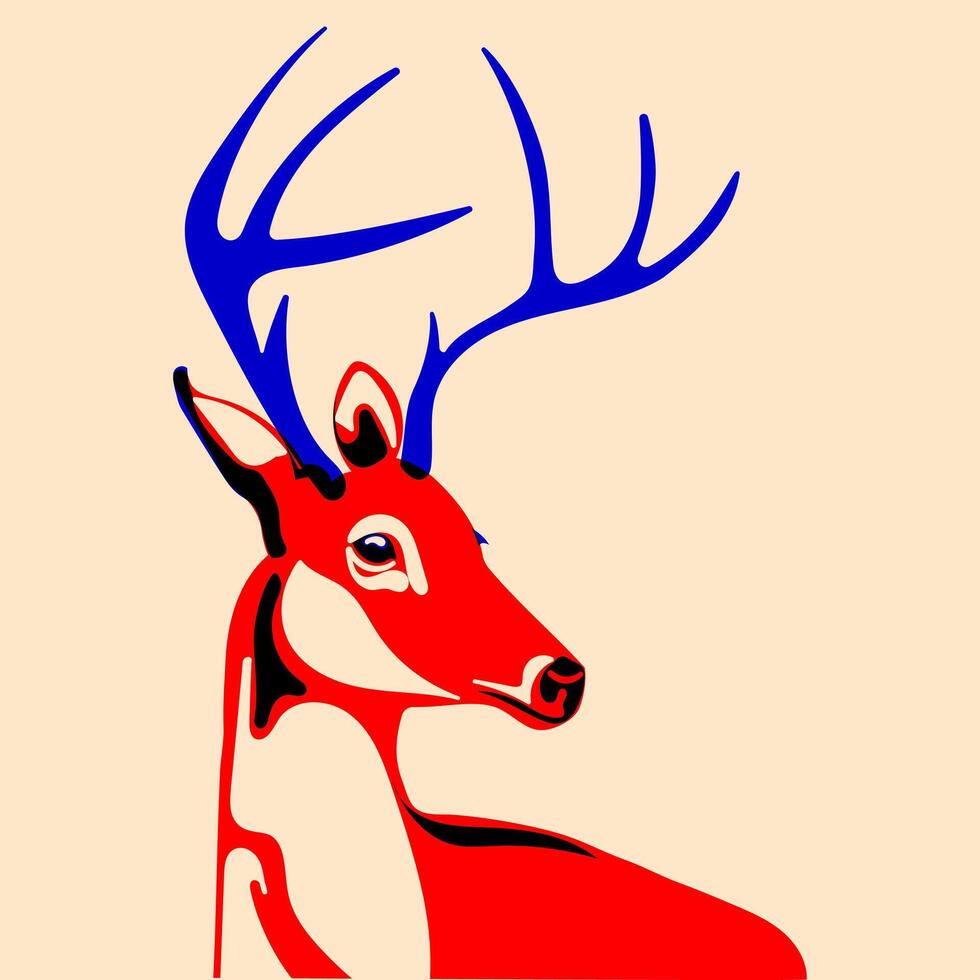 Young deer. illustration in a minimalist style with Riso print effect. Graphic element for design, print, sticker, party decoration, logo, emblem, magazine prints, journal article, t-shirt design vector