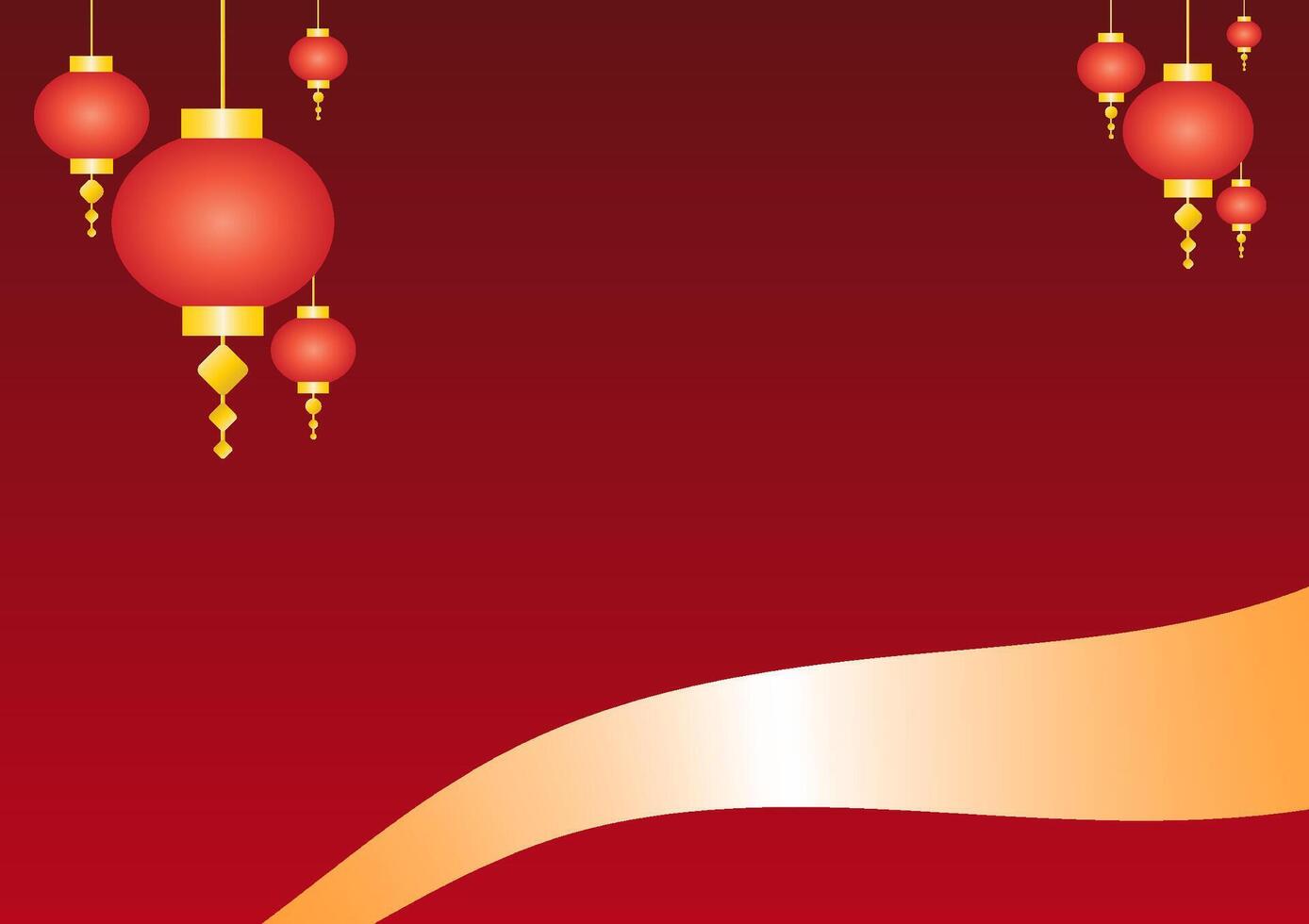 Chinese New Year concept. Red lantern with golden ribbon on red background. vector