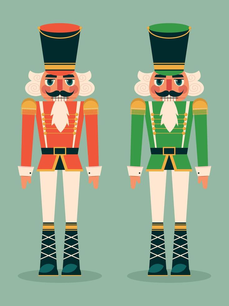 Christmas Nut Cracker Red and Green, Christmas Toy Soldier Traditional Figurine Isolated On White Background vector