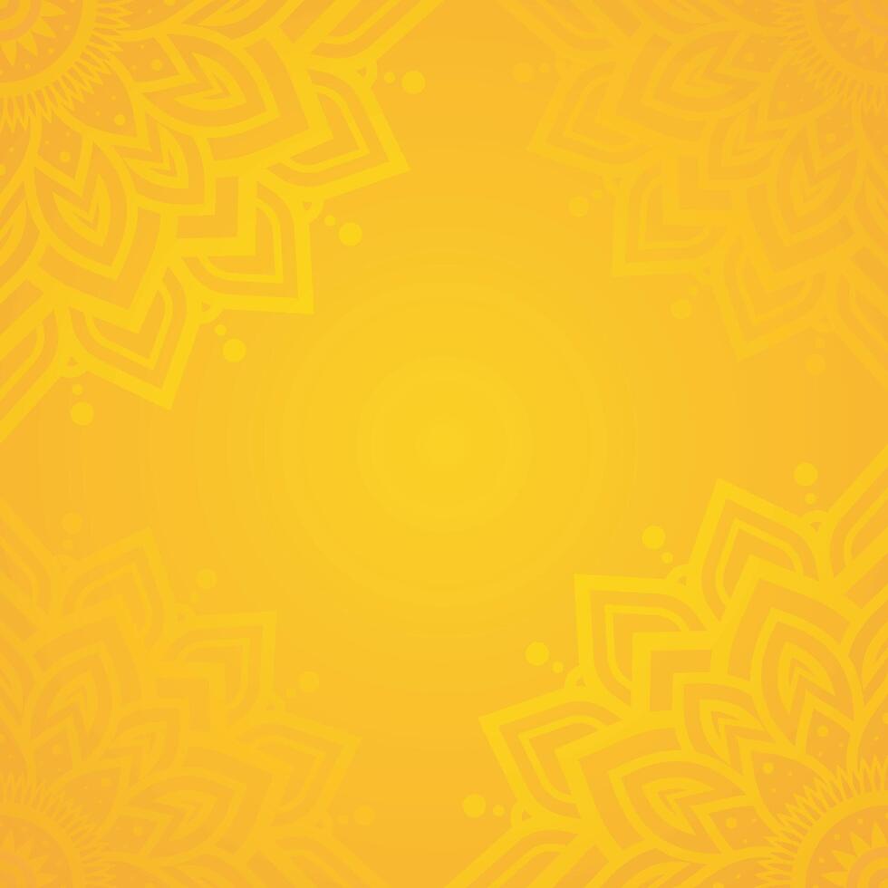 Decorative mandala square background in warm yellow with floral patterns and golden accents vector